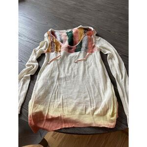 Free People Womens Cream Long Sleeve Knit Drawstring Kangaroo Pocket Hoodie